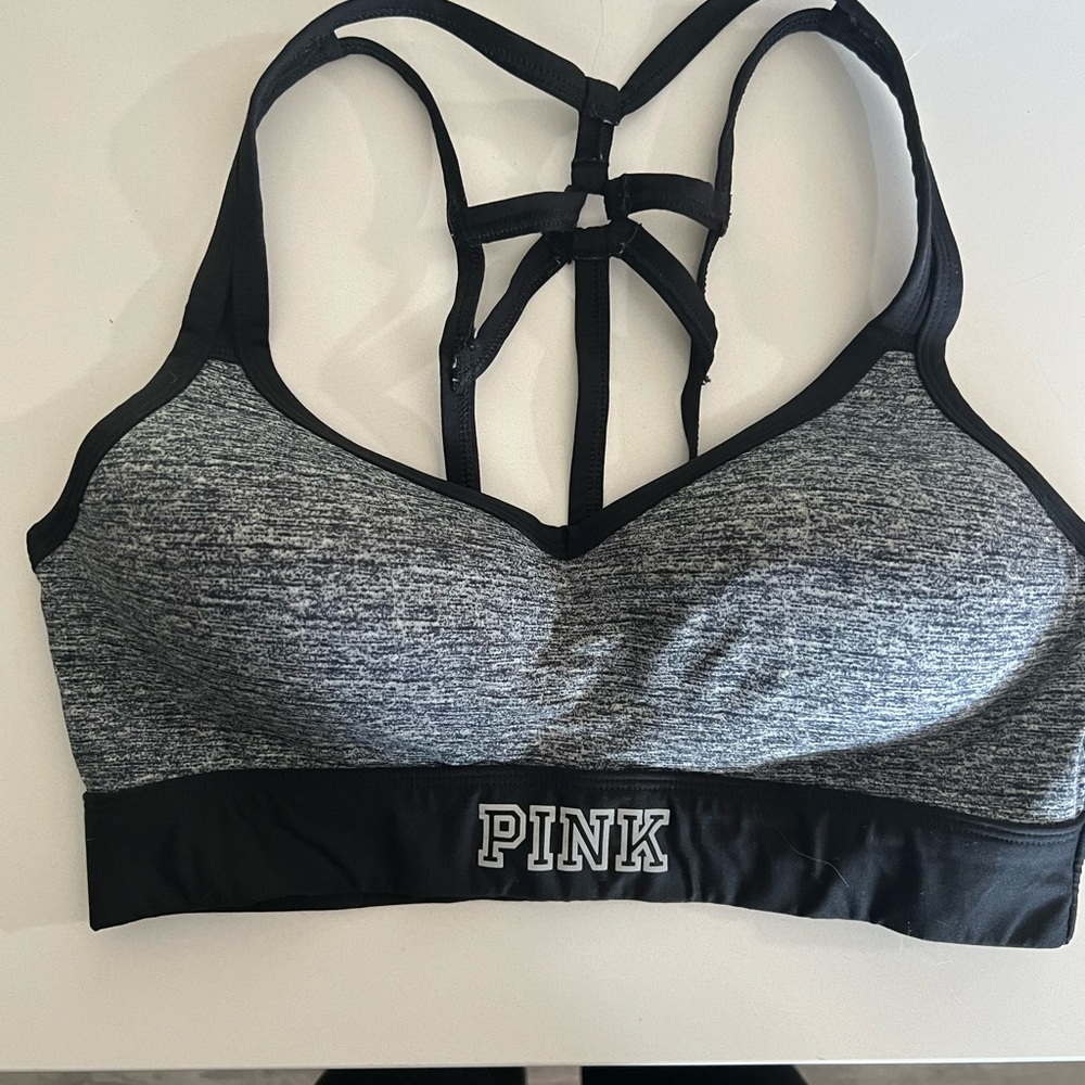 Victoria's Secret Gray and Black Sports Bra with Strappy Back